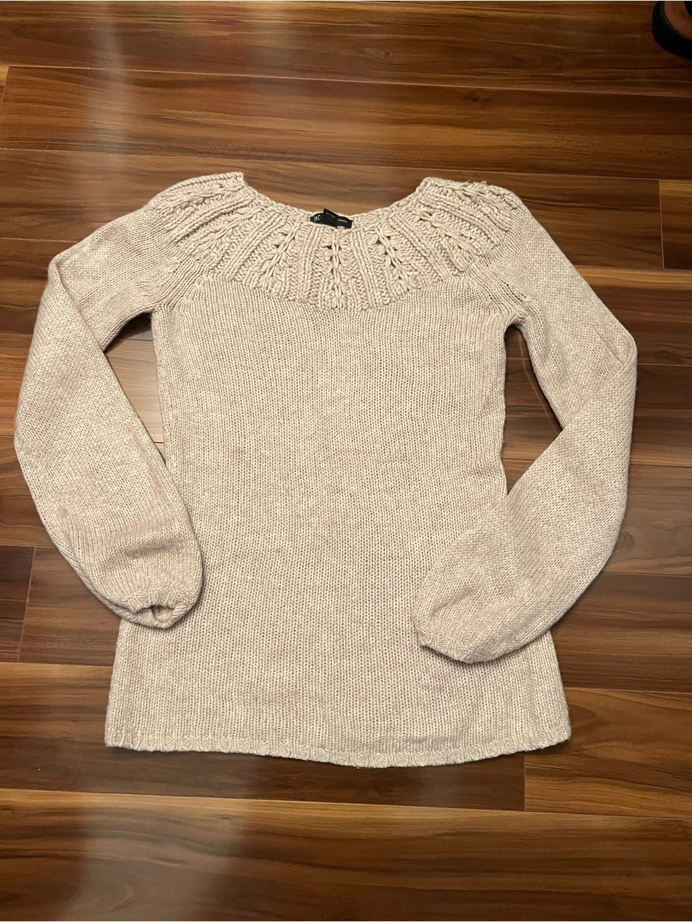 INC International Concepts Light Beige Cable Yoke Knit Sweater